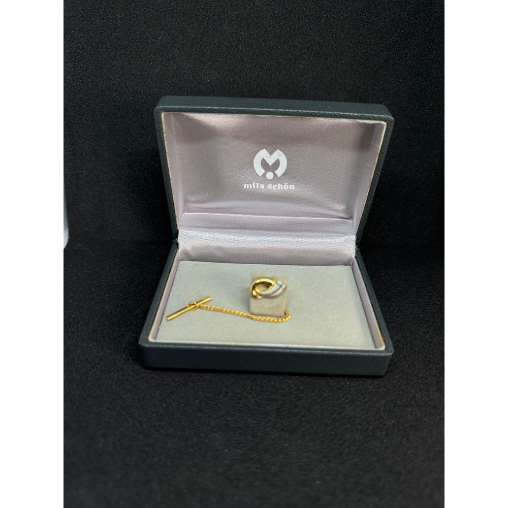 Mila Schön Cufflinks Tie Tack Set of 2 Vintage Gold Tone Black Square - Picture 8 of 10